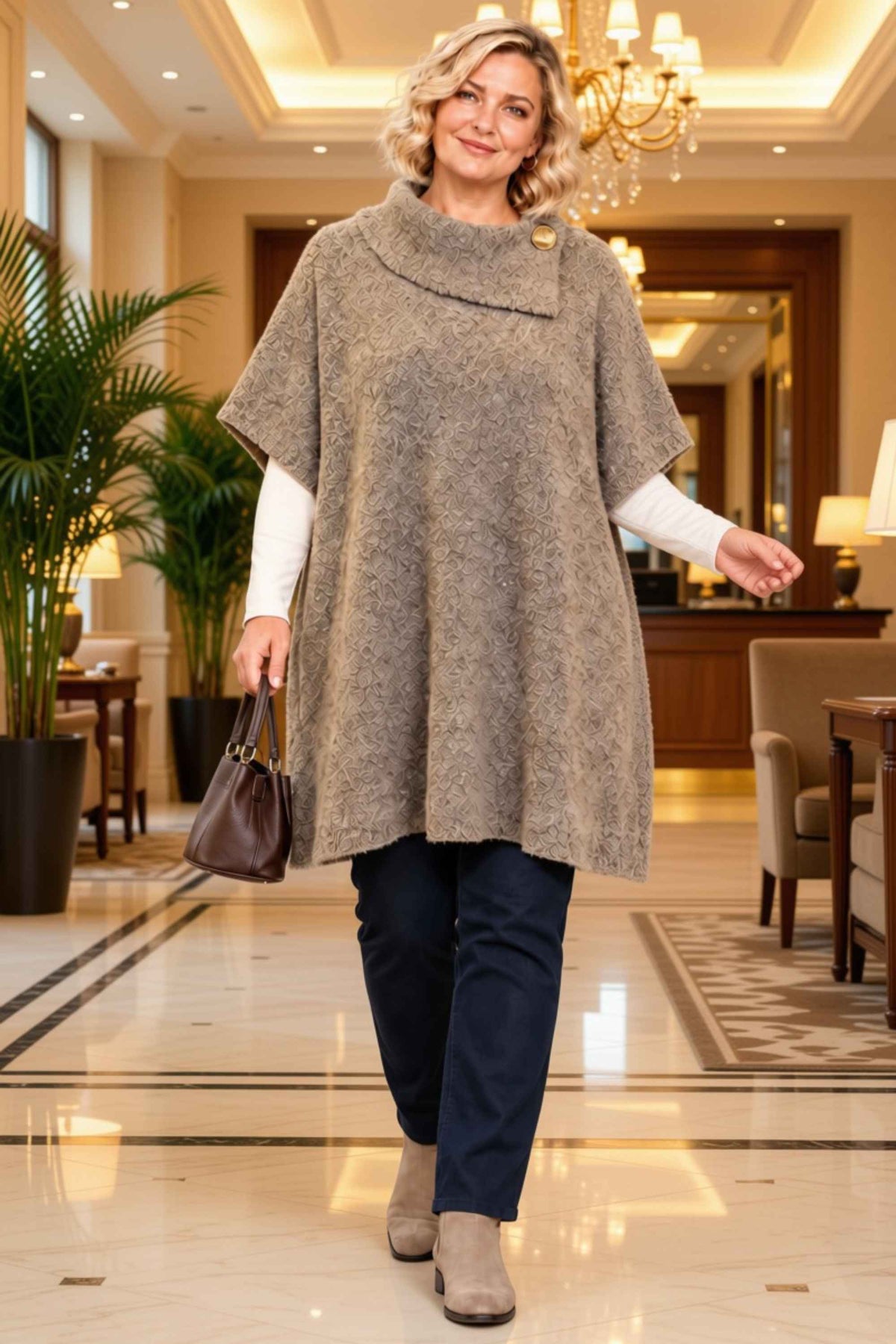 Ciso boucle poncho - Taupe marl