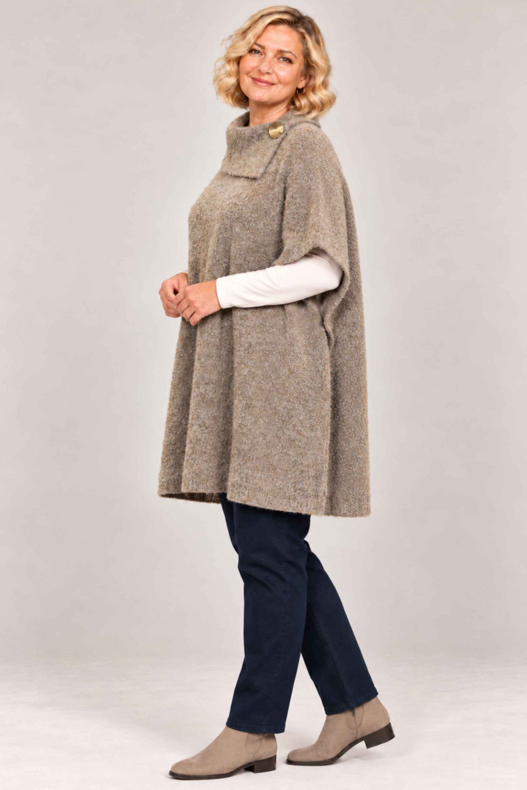 Ciso boucle poncho - Taupe marl