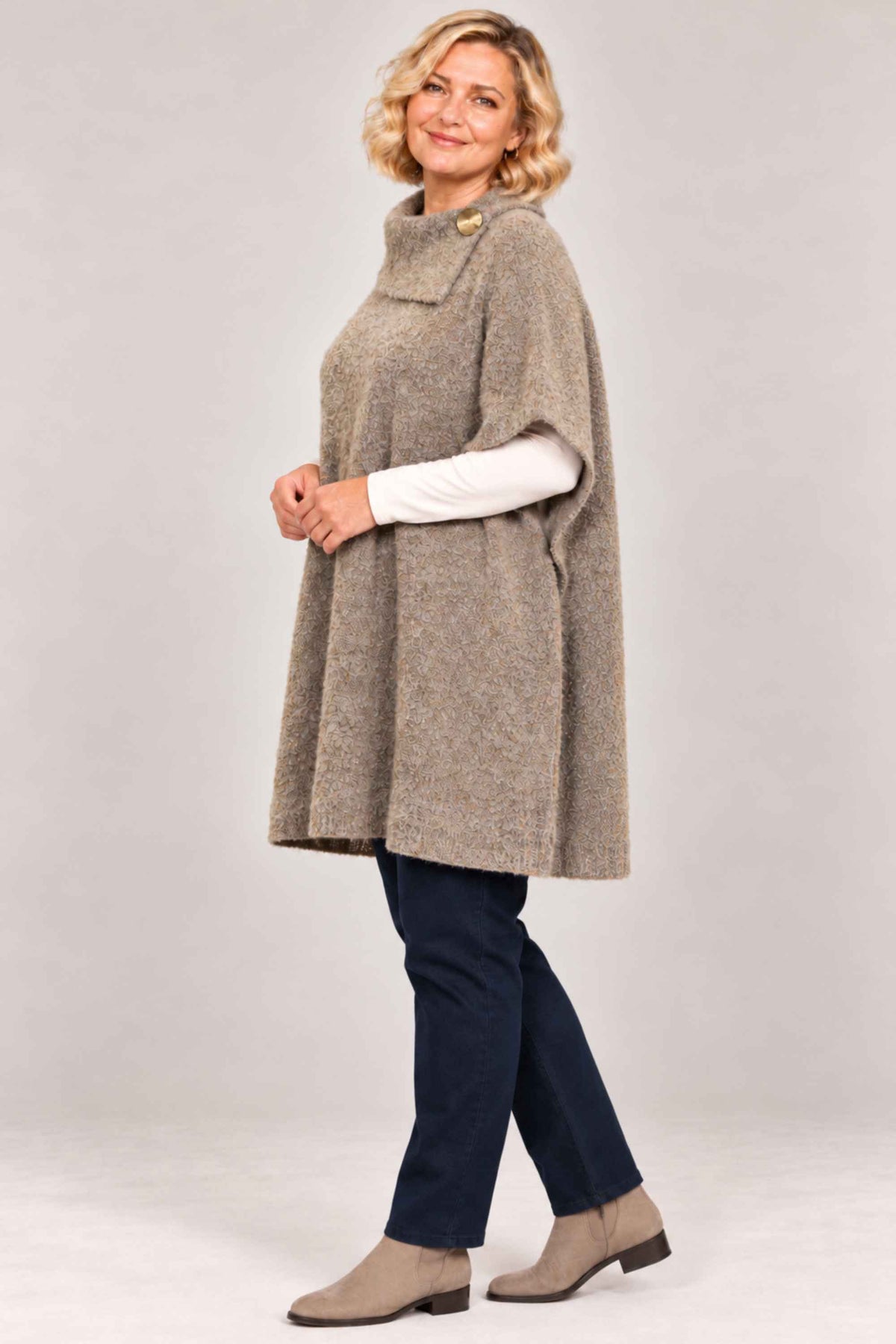 Ciso boucle poncho - Taupe marl