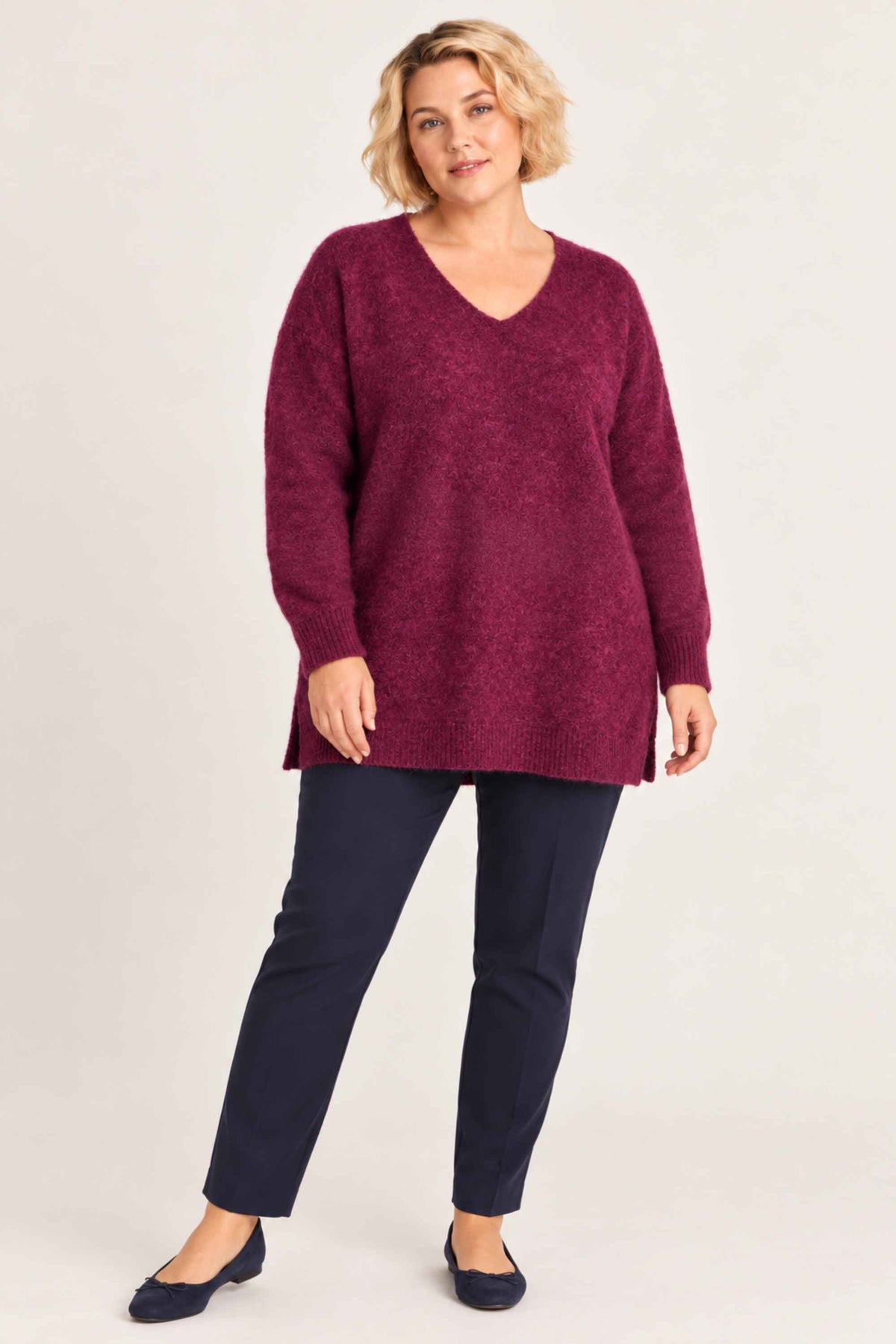 Ciso v neck jumper - Berry