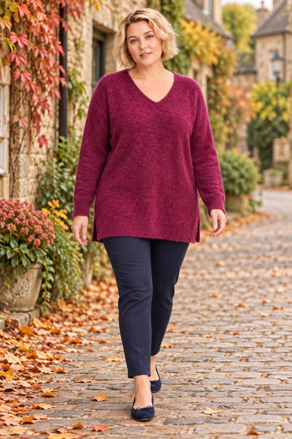 Ciso v neck jumper - Berry
