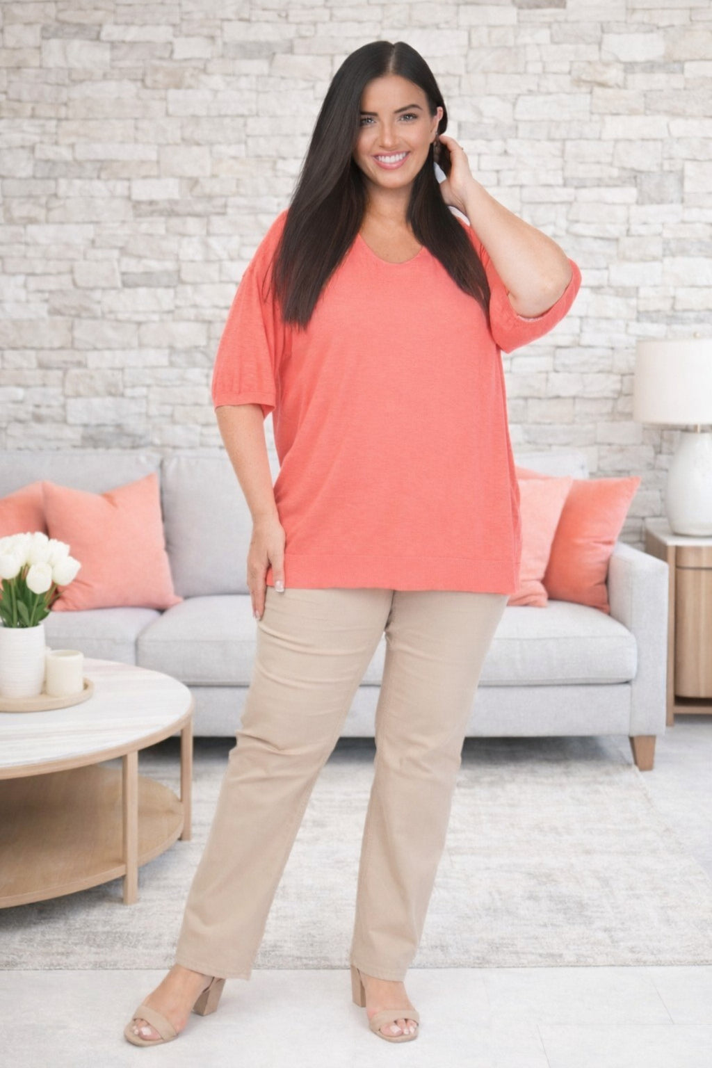 Ciso fine knit jumper - Coral