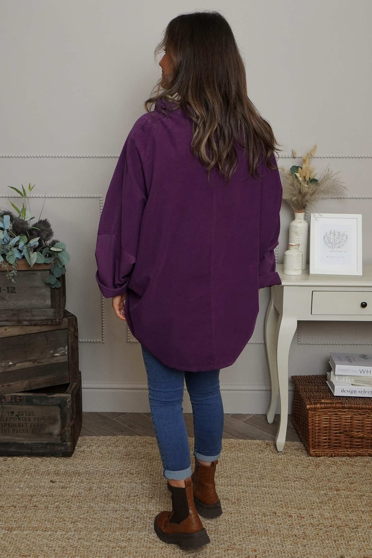 Made In Italy needlecord cowl top - Purple