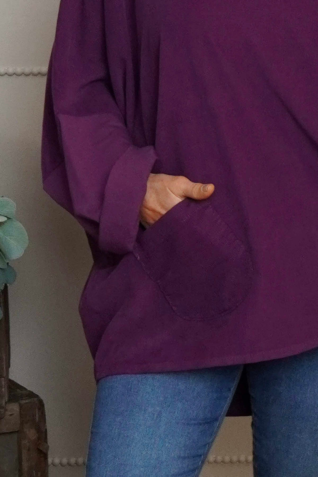 Made In Italy needlecord cowl top - Purple