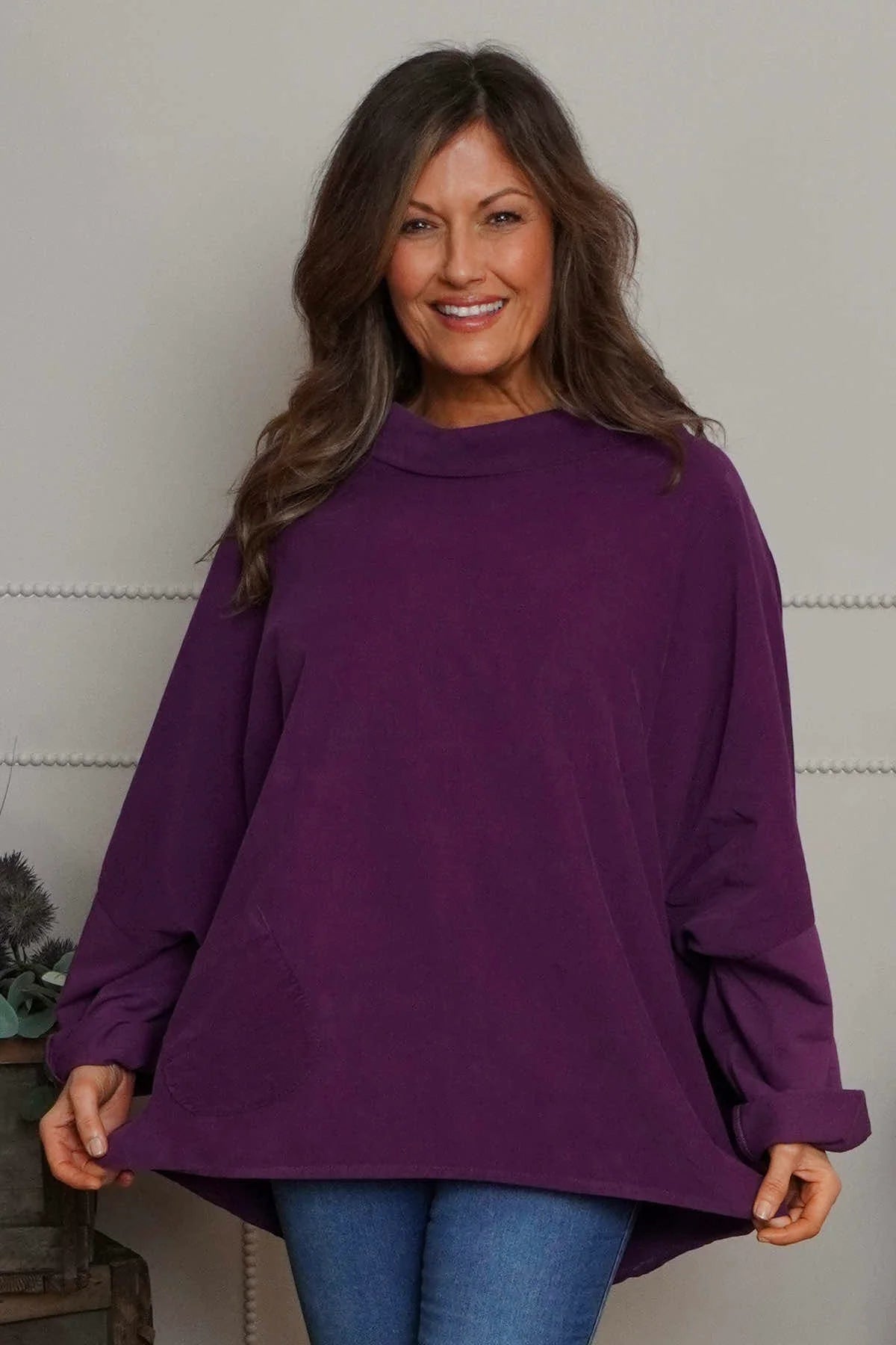 Made In Italy needlecord cowl top - Purple