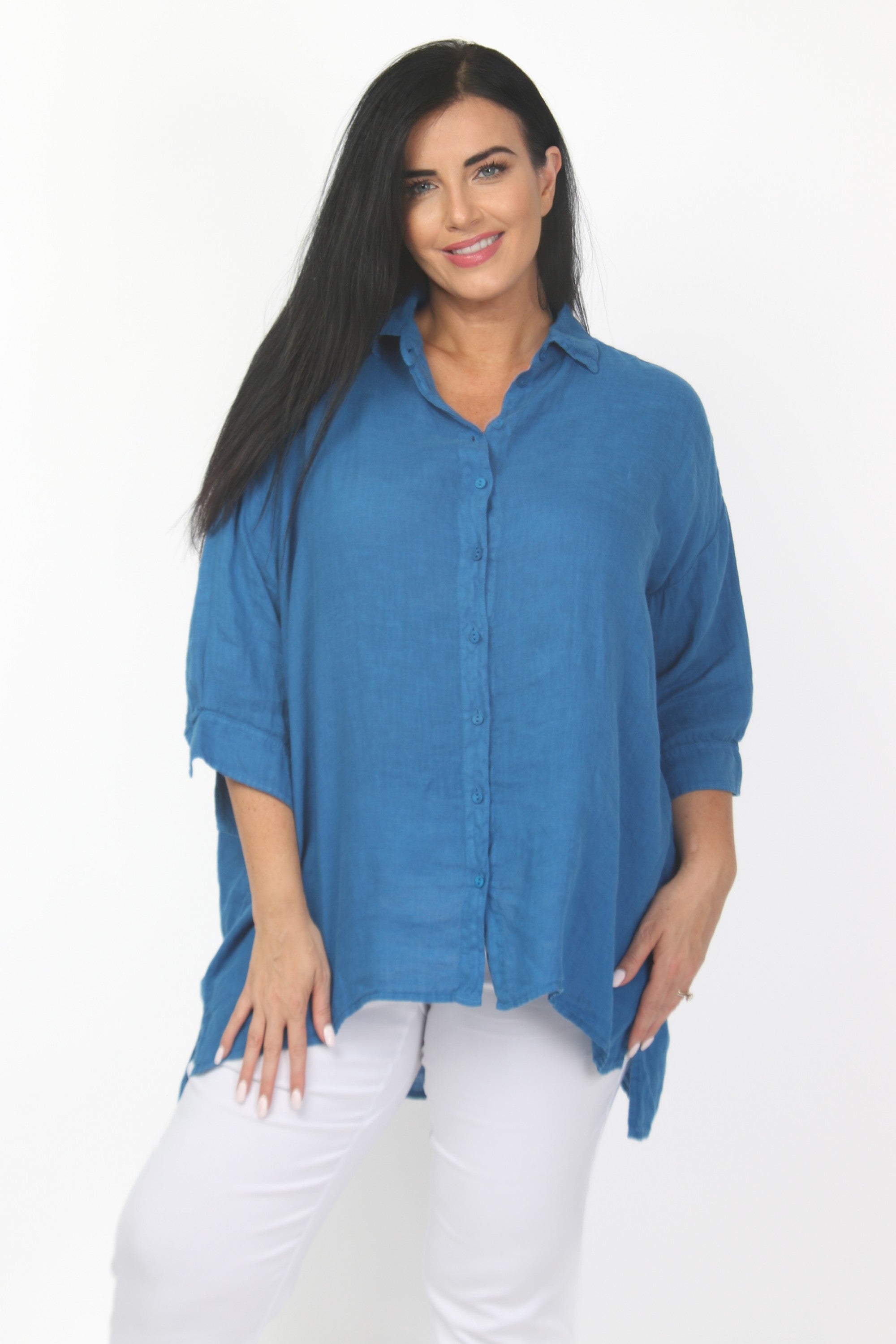 Grizas linen plain shirt - Cobalt