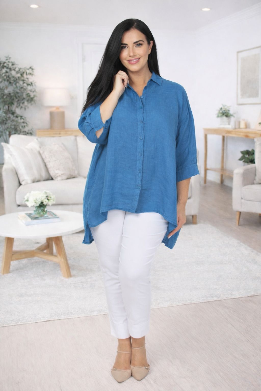 Grizas linen plain shirt - Cobalt