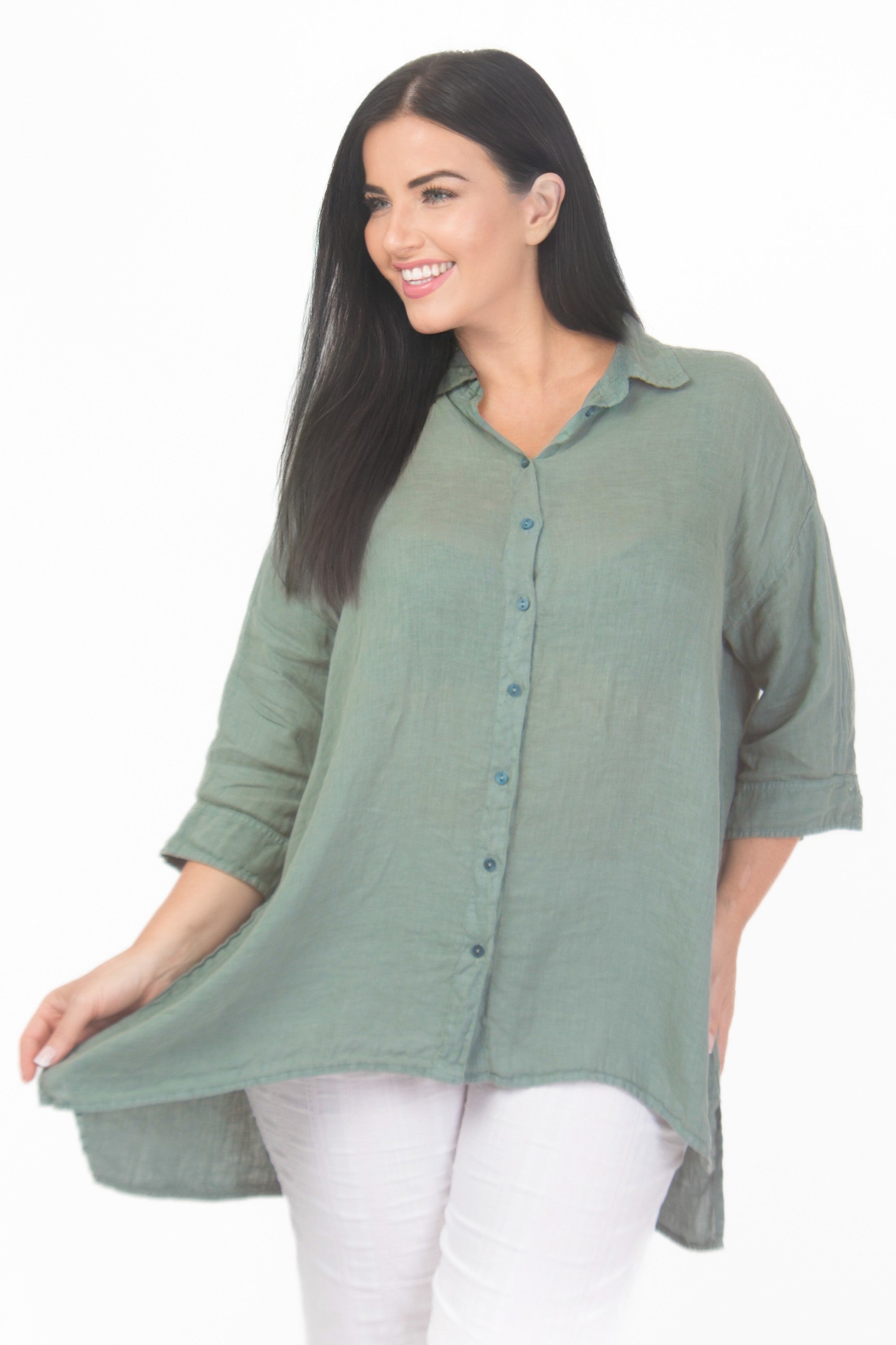 Grizas linen plain shirt - Sage