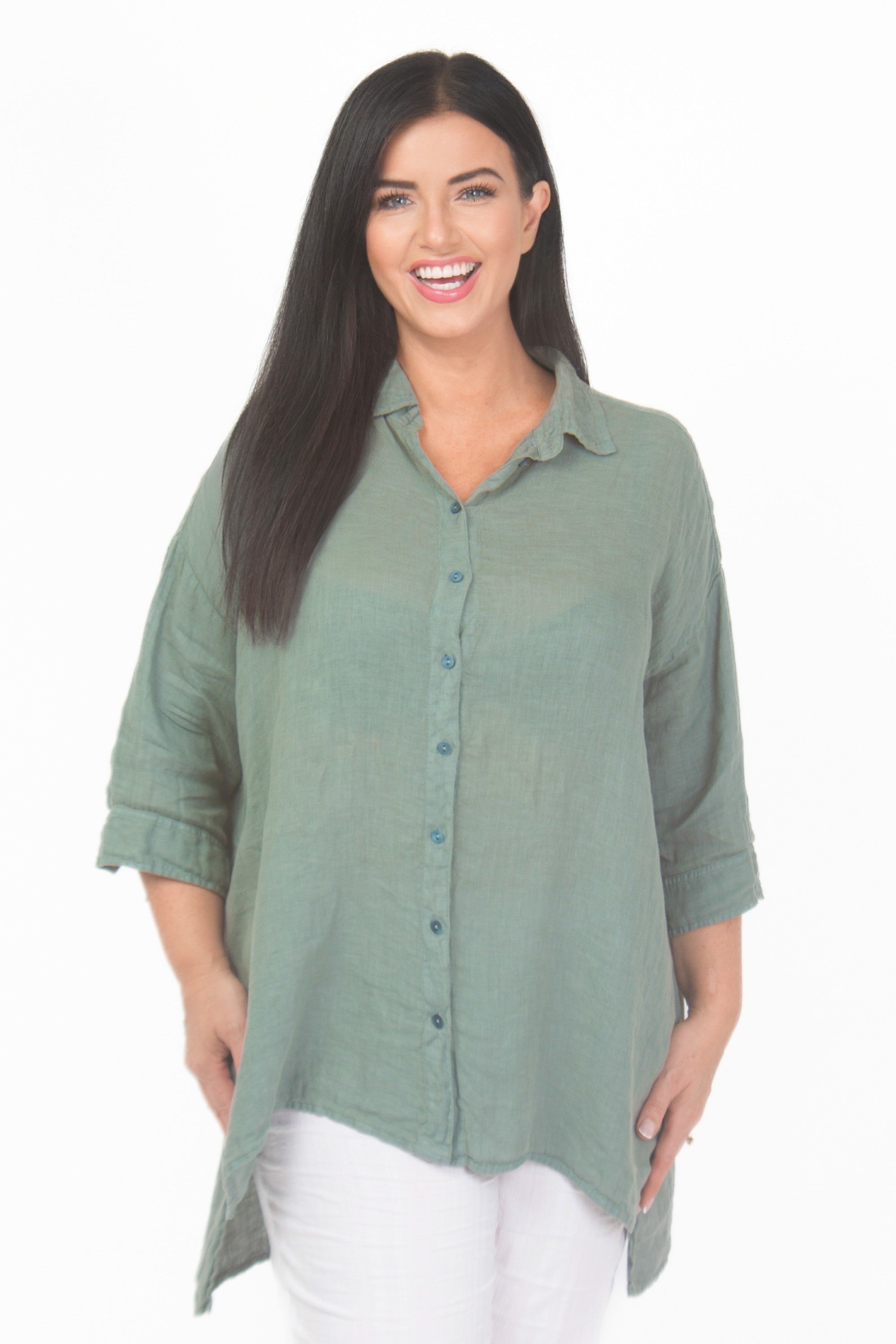 Grizas linen plain shirt - Sage