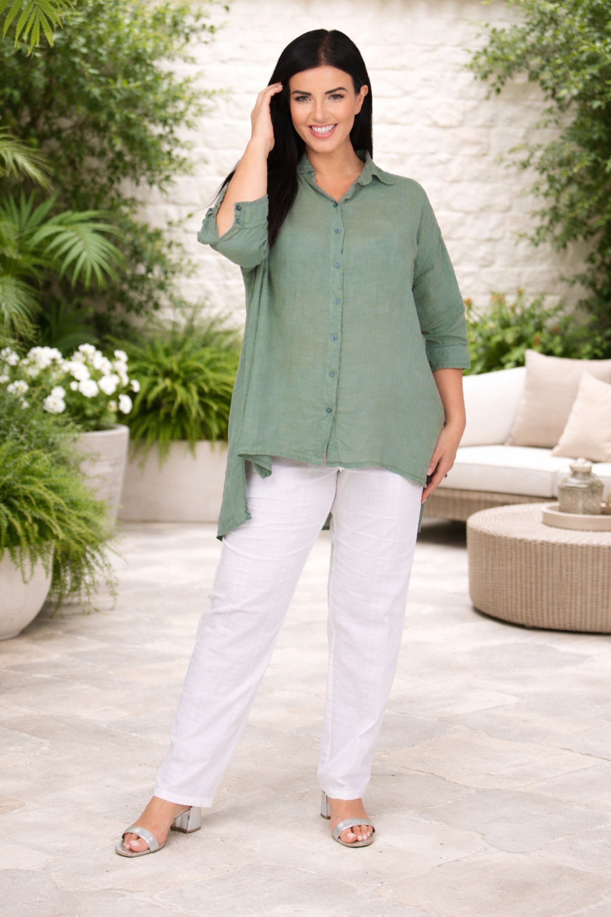 Grizas linen plain shirt - Sage