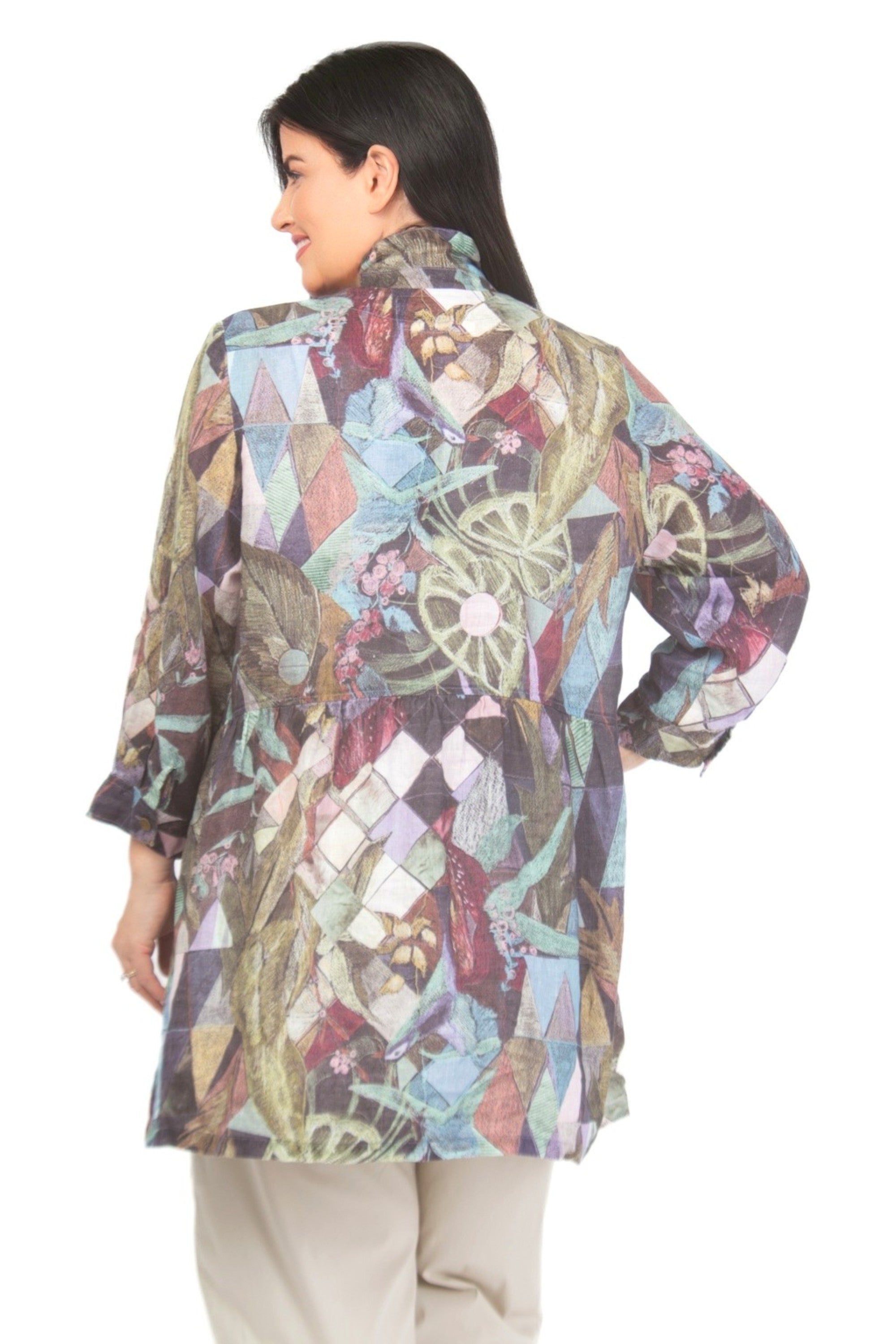 Grizas linen print tunic - Earthy