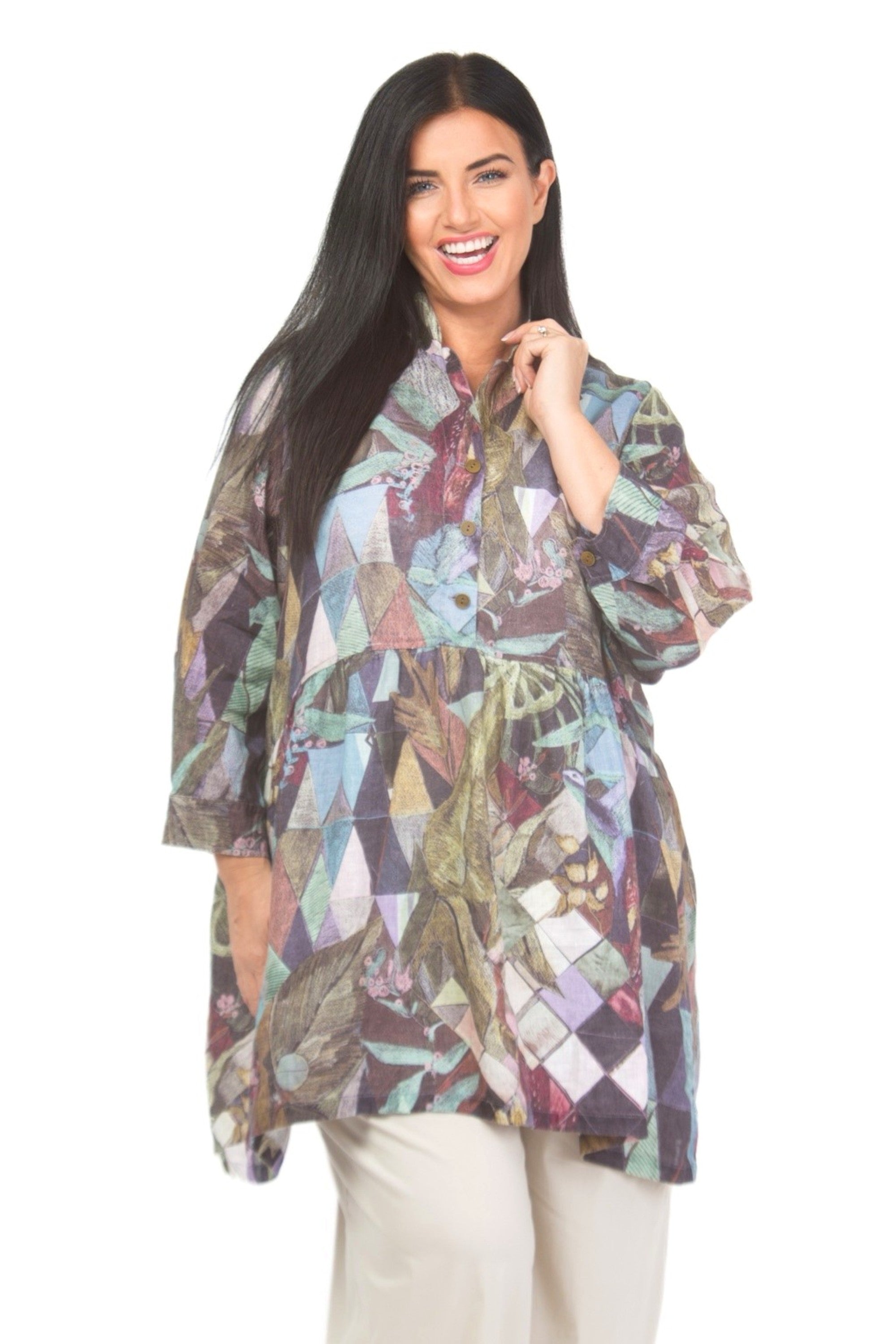 Grizas linen print tunic - Earthy