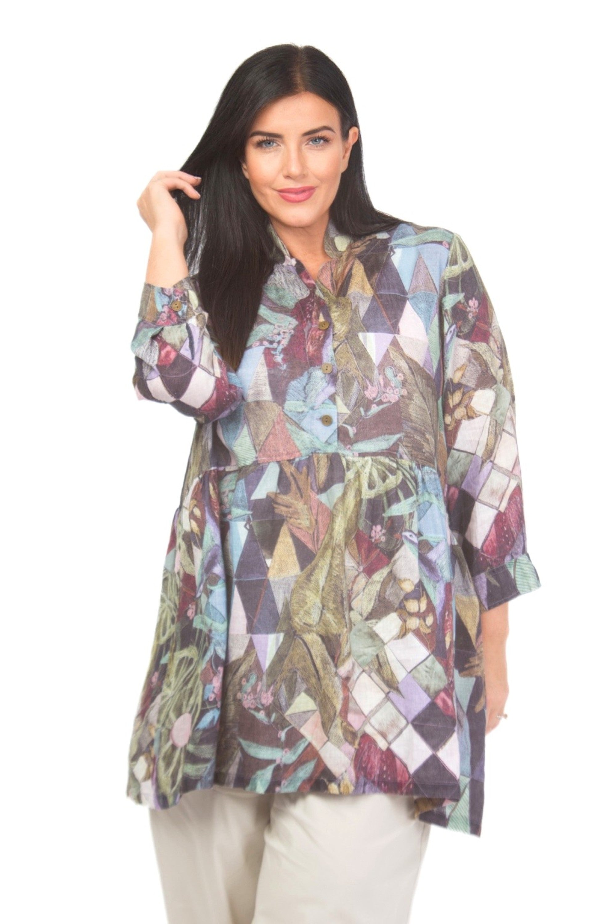 Grizas linen print tunic - Earthy