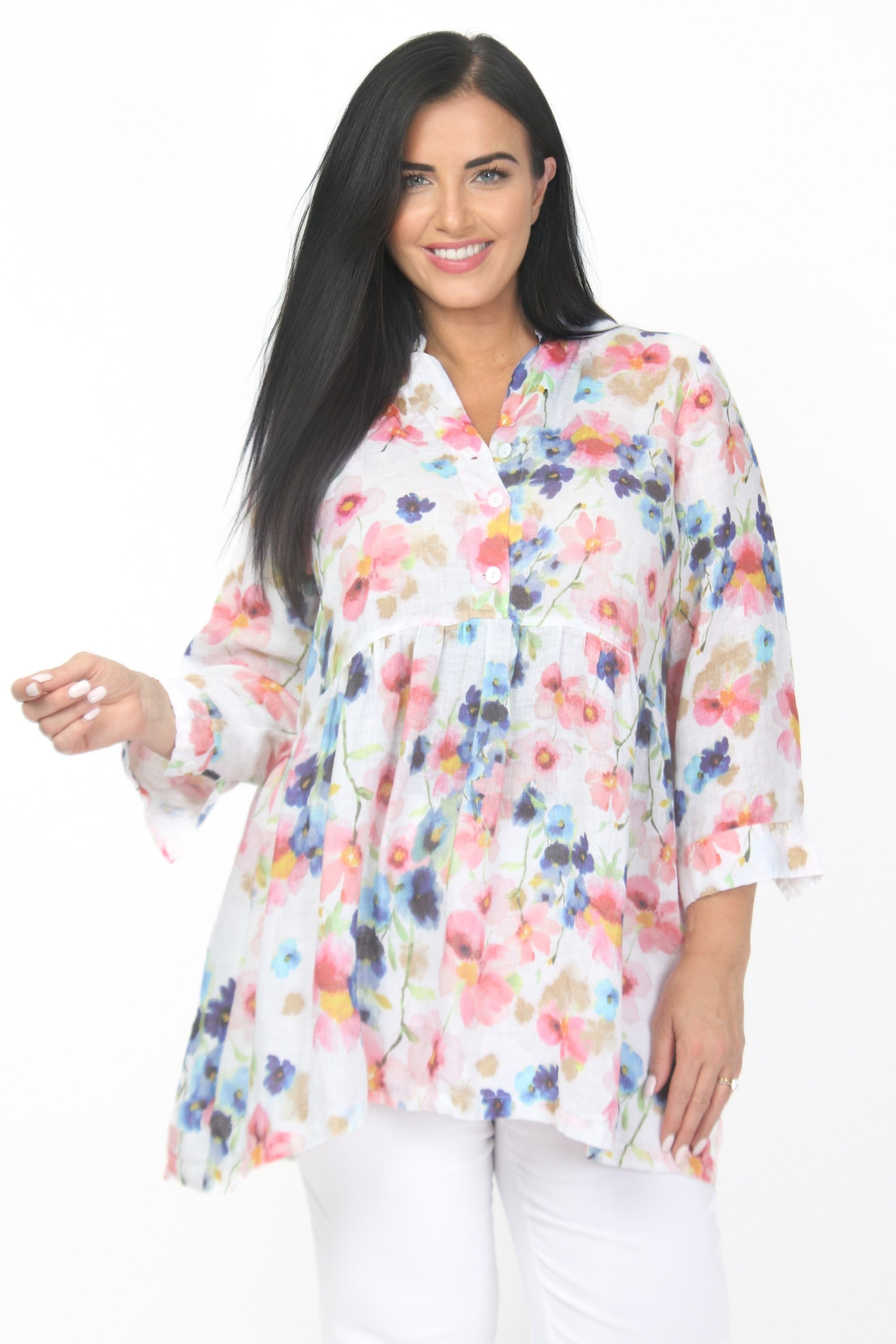 Grizas linen print tunic - Floral