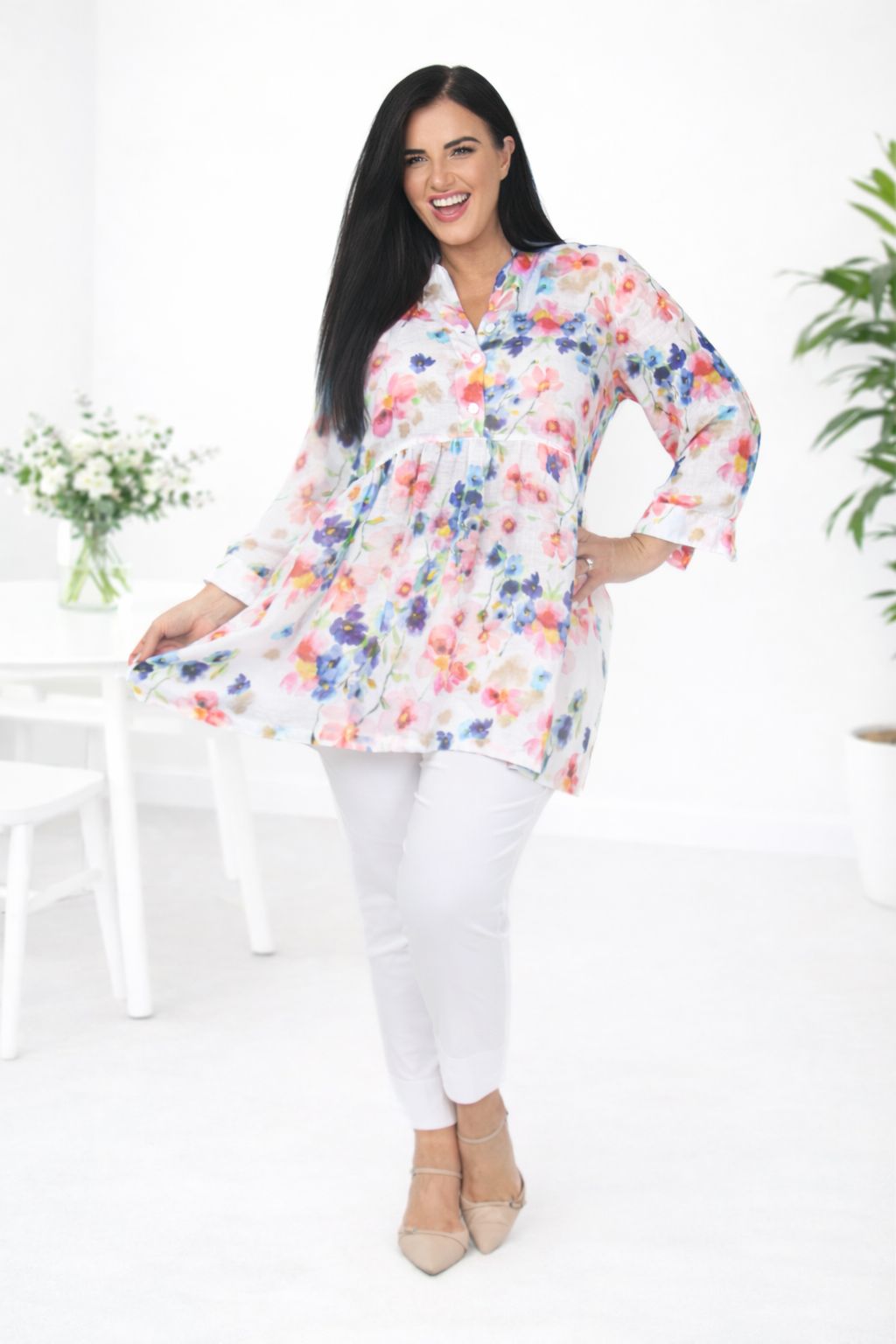 Grizas linen print tunic - Floral