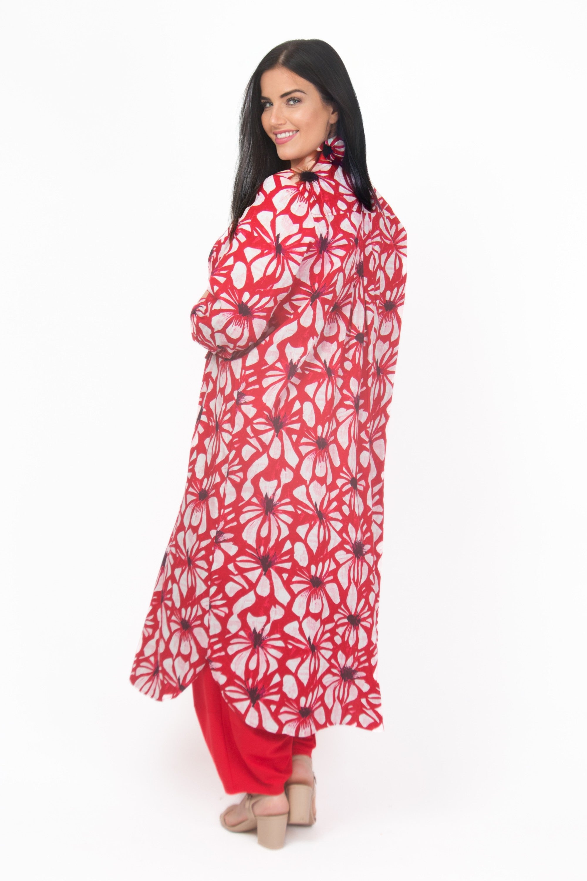 Noen crinkle coat dress - Red