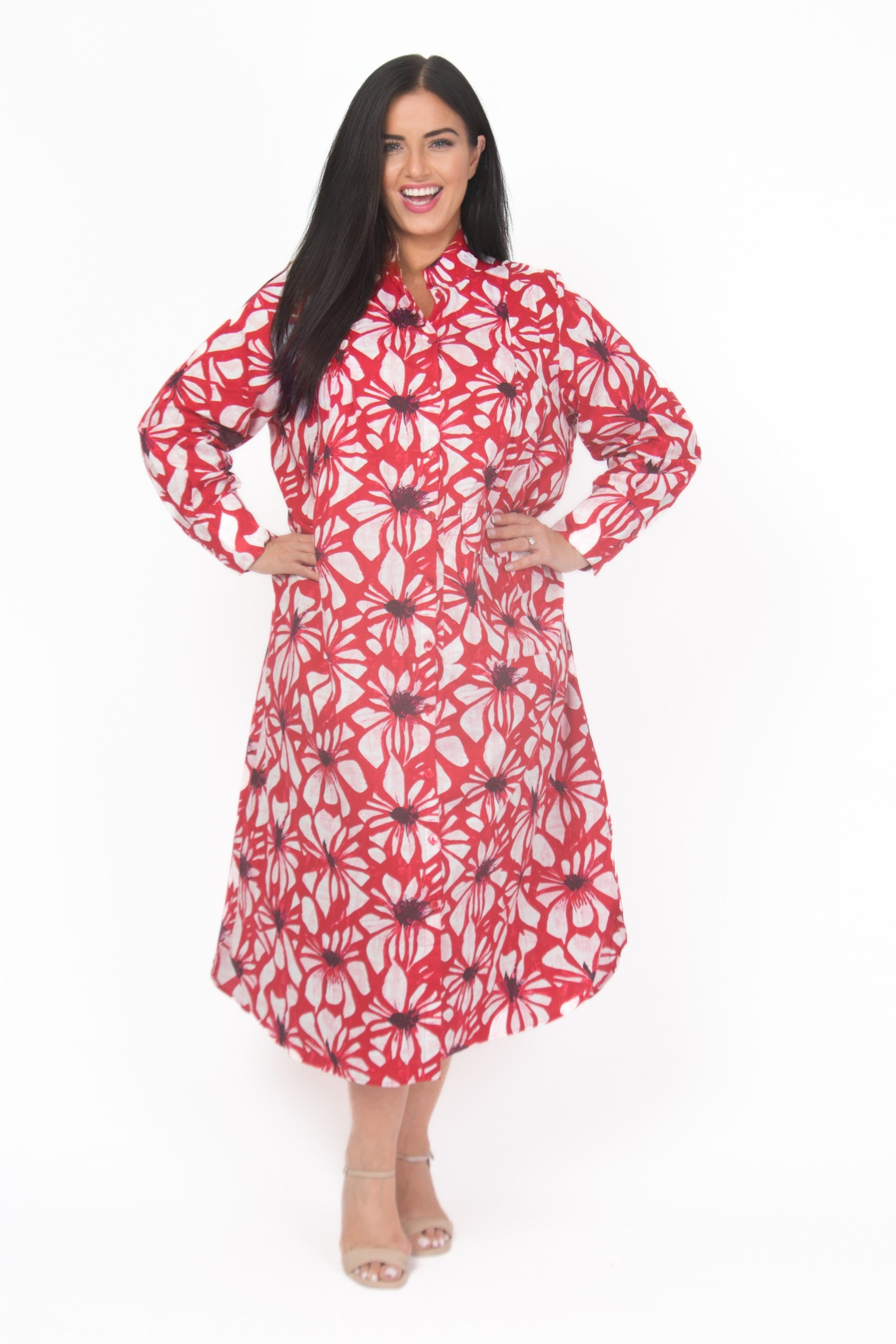 Noen crinkle coat dress - Red