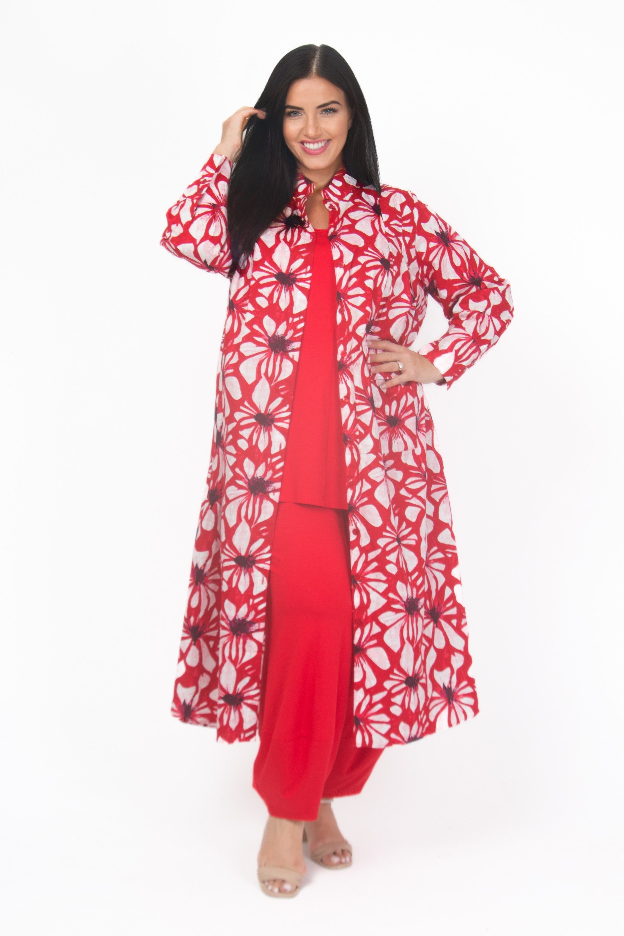 Noen crinkle coat dress - Red