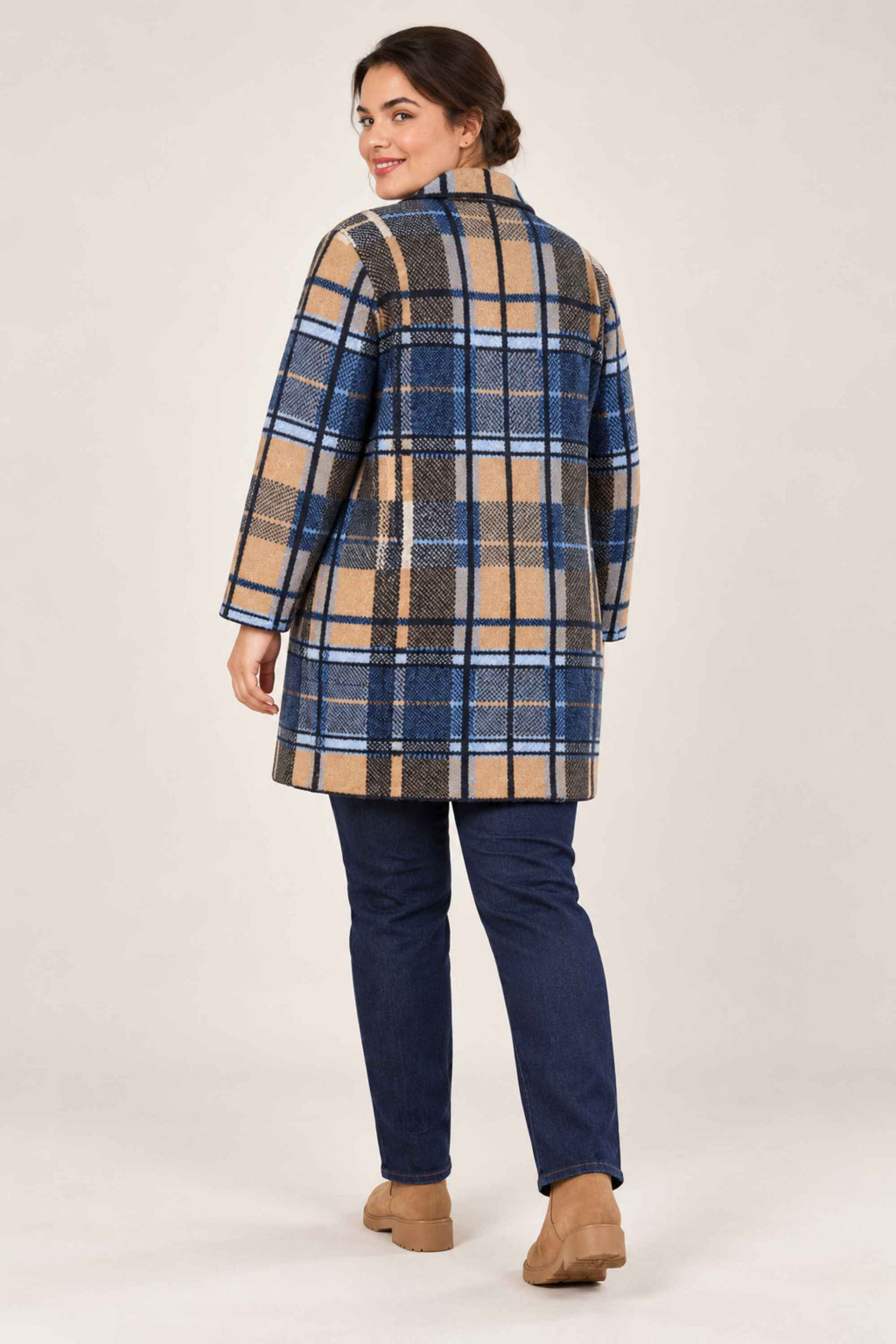Via Appia check jacket - Camel/Blue