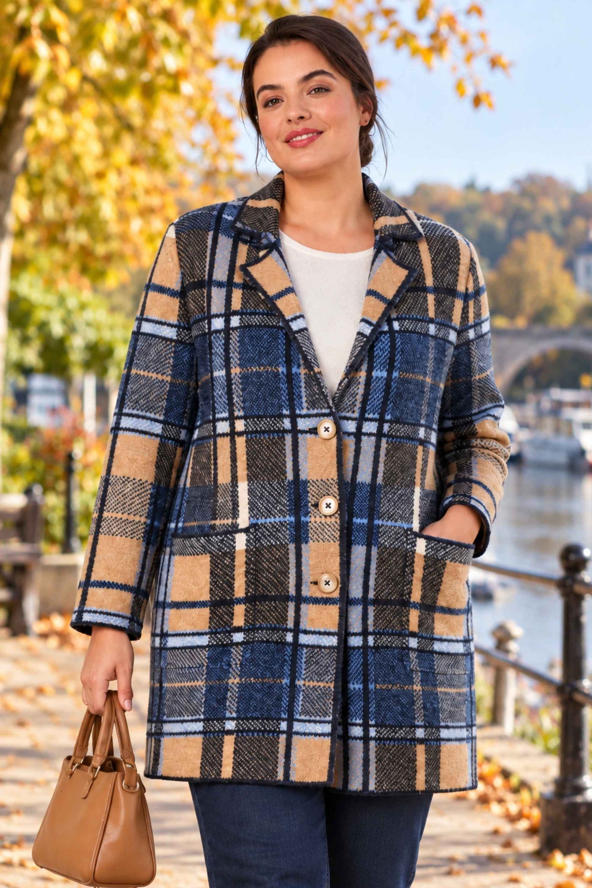 Via Appia check jacket - Camel/Blue
