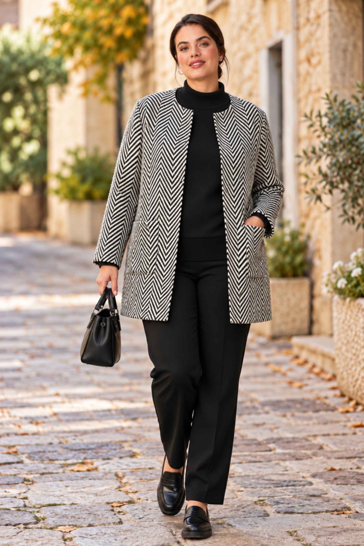 Via Appia edge to edge jacket - Black/White