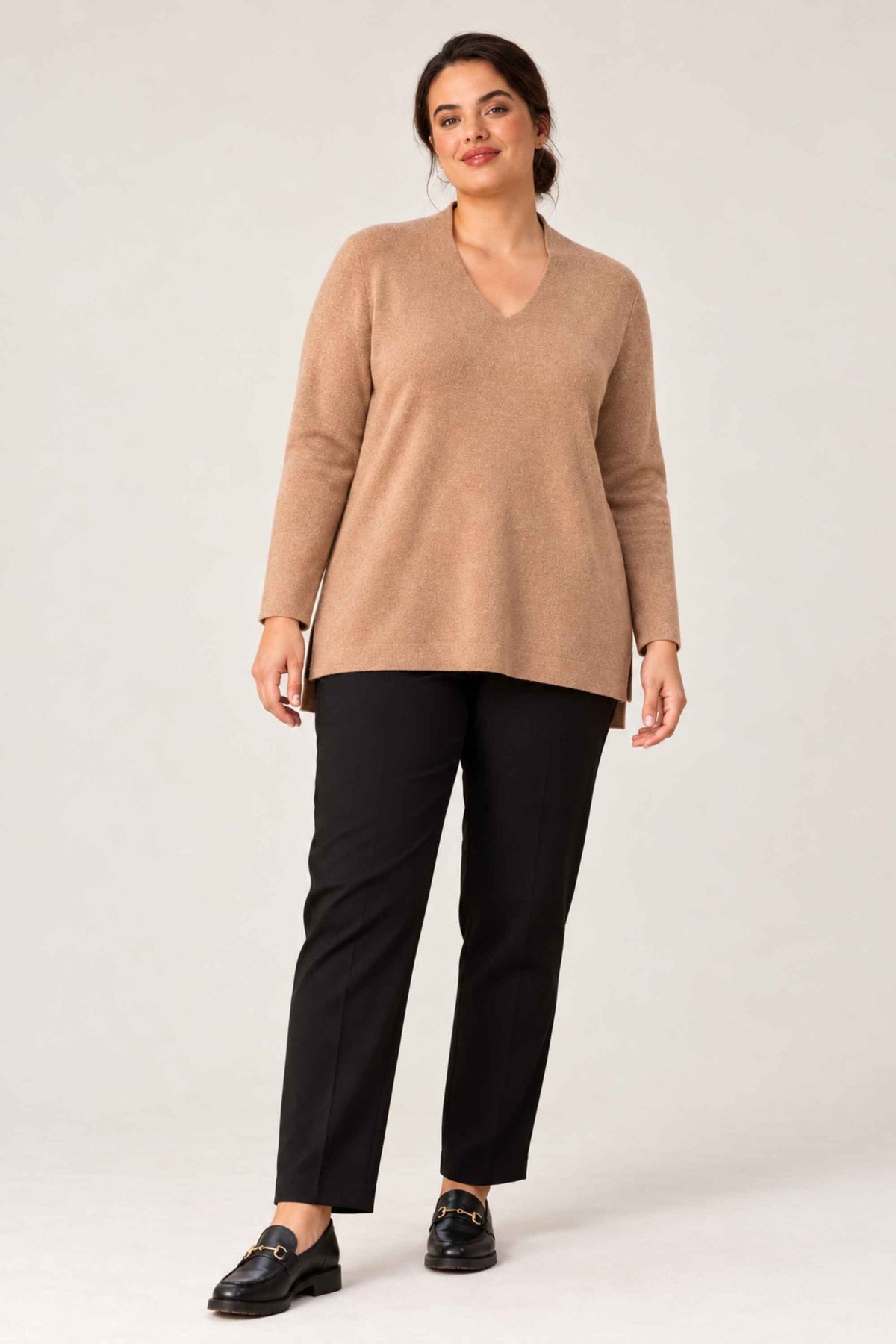 Via Appia V neck jumper - Camel