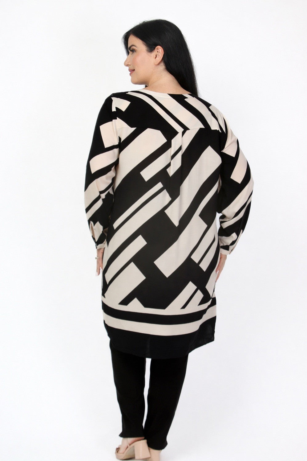 Via Appia geometric tunic - Black/Ecru