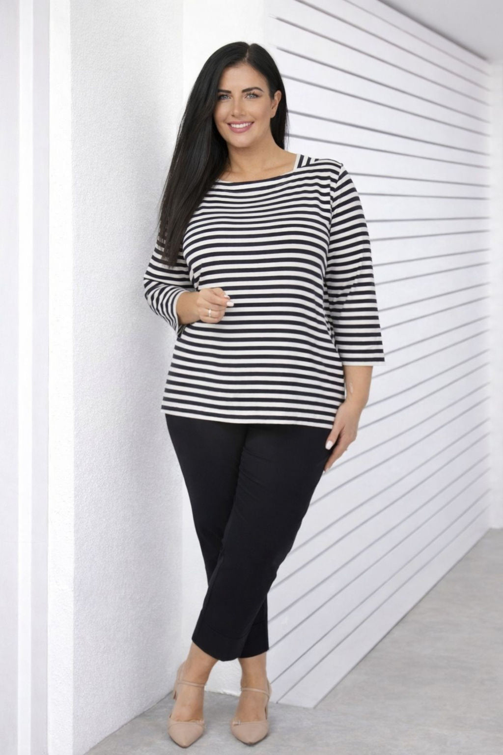 Via Appia jersey stripe tee - Navy