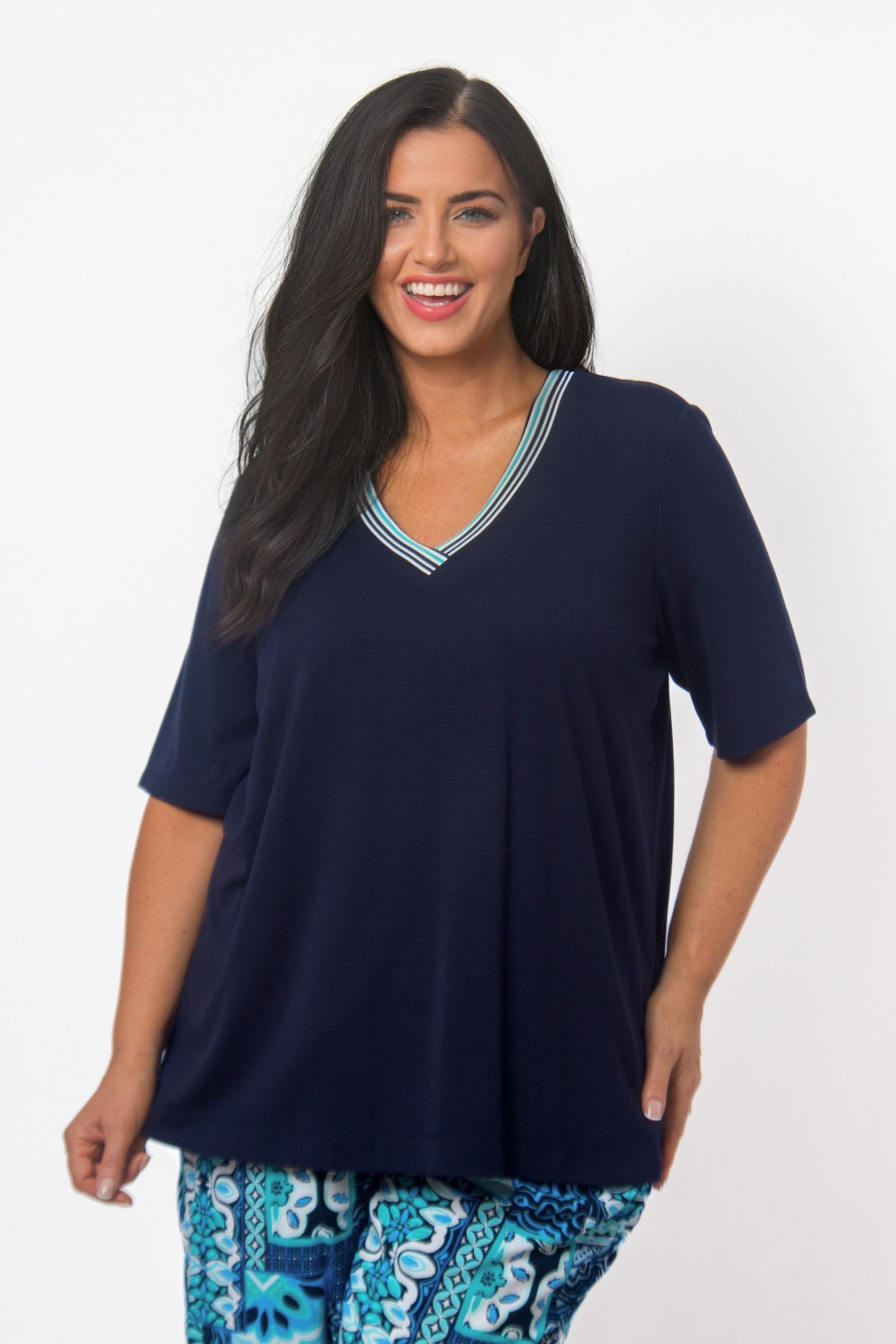 Via Appia V feature tee - Navy