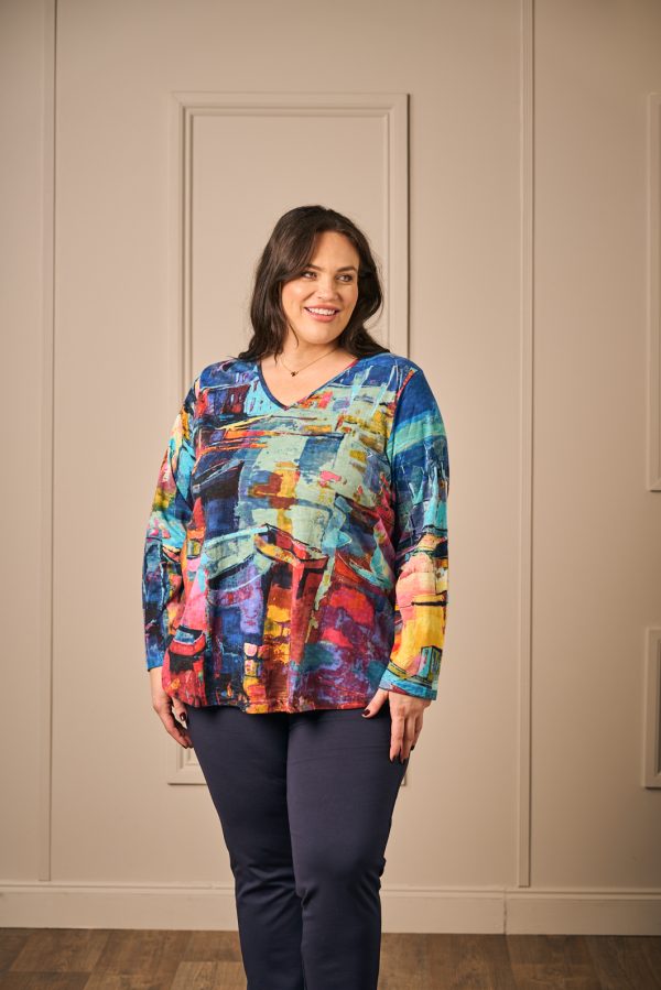 Orientique V neck tee - Blue/Pink - Image 3