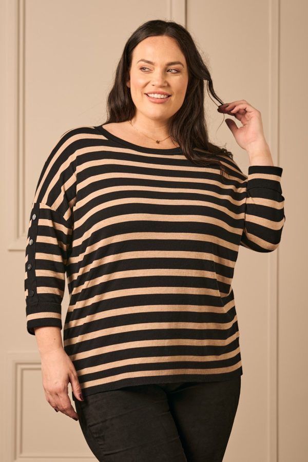 Via Appia stripe jumper - Black/Sand - Image 3